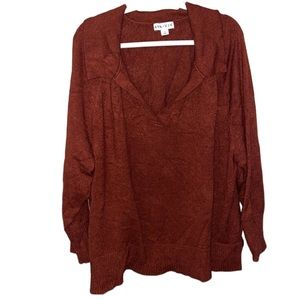 Ava & Viv Collared Sweater | Brick Red Knit | Size 0X
